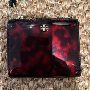 Tory Burch Burgundy and Black Patent Wallet